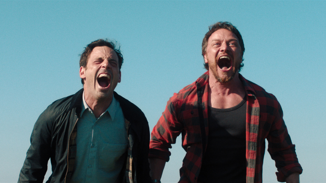 (L to R) Ben Dalton (Scoot McNairy) and Paddy (James McAvoy) in 'Speak No Evil', directed by James Watkins.