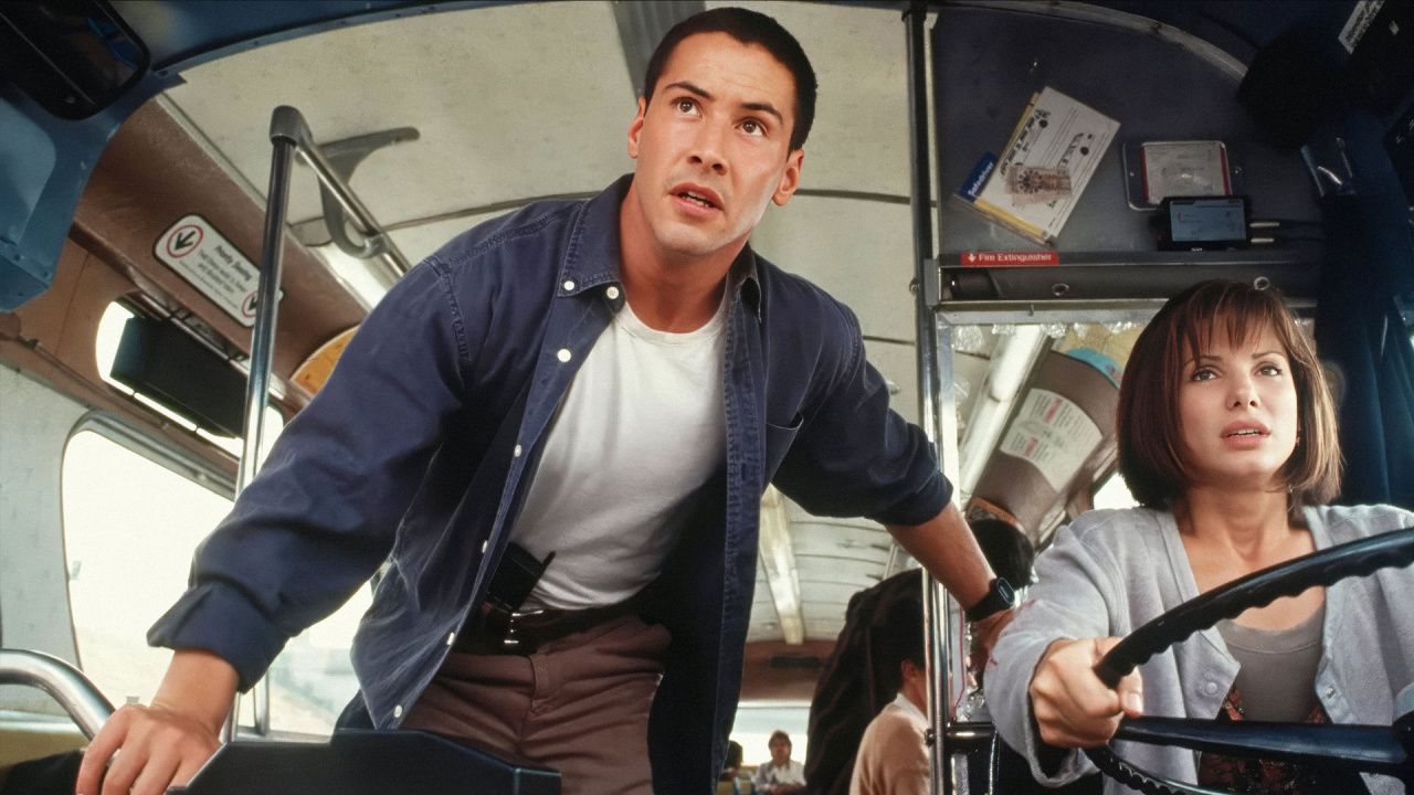 (L to R) Keanu Reeves and Sandra Bullock in 'Speed'. Photo: Disney.