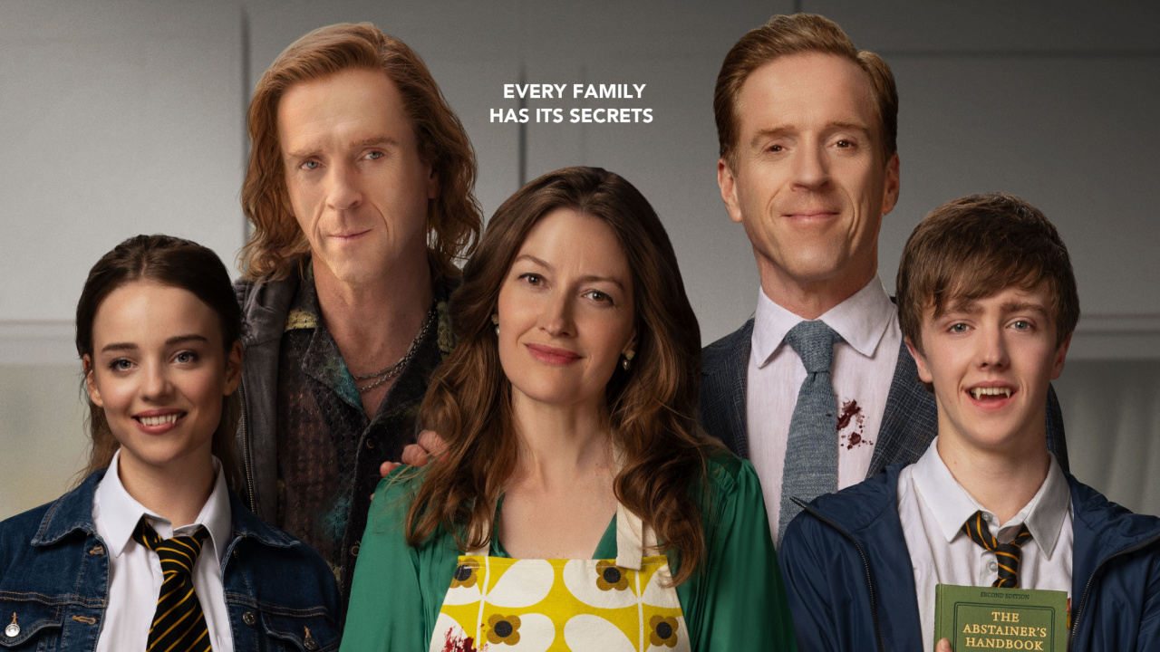 (L-R) Bo Bragason, Damian Lewis, Kelly Macdonald, Damian Lewis, and Harry Baxendale in the comedy horror 'The Radleys', a Lionsgate release. Photo courtesy of Lionsgate.