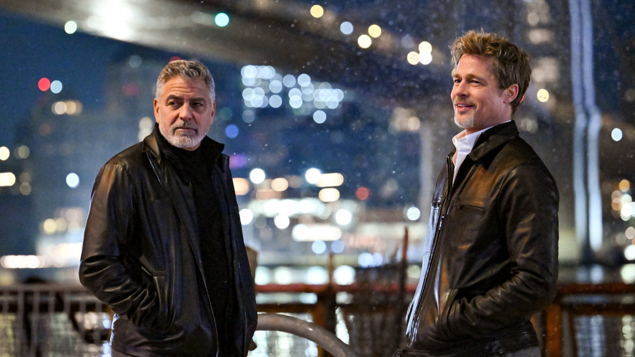 (L to R) George Clooney and Brad Pitt in 'Wolfs'. Photo: Sony Pictures.