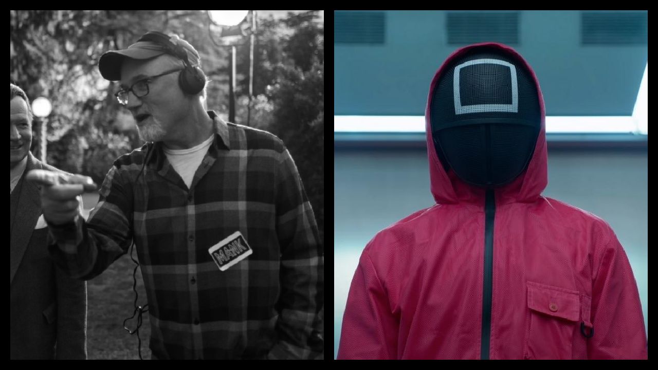 (Left) David Fincher on the set of 'Mank'. Photo: Gisele Schmidt/Netflix. (Right) Netflix's 'Squid Game'. Photo: Netflix.