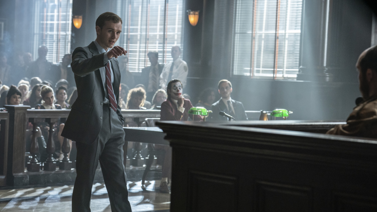 (L to R) Harry Lawtey as Harvey Dent and Joaquin Phoenix as Arthur Fleck in Warner Bros. Pictures’ 'Joker: Folie à Deux,' a Warner Bros. Pictures release. Photo Credit: Niko Tavernise/™ & © DC Comics. Copyright: © 2024 Warner Bros. Ent. All Rights Reserved. TM & © DC.