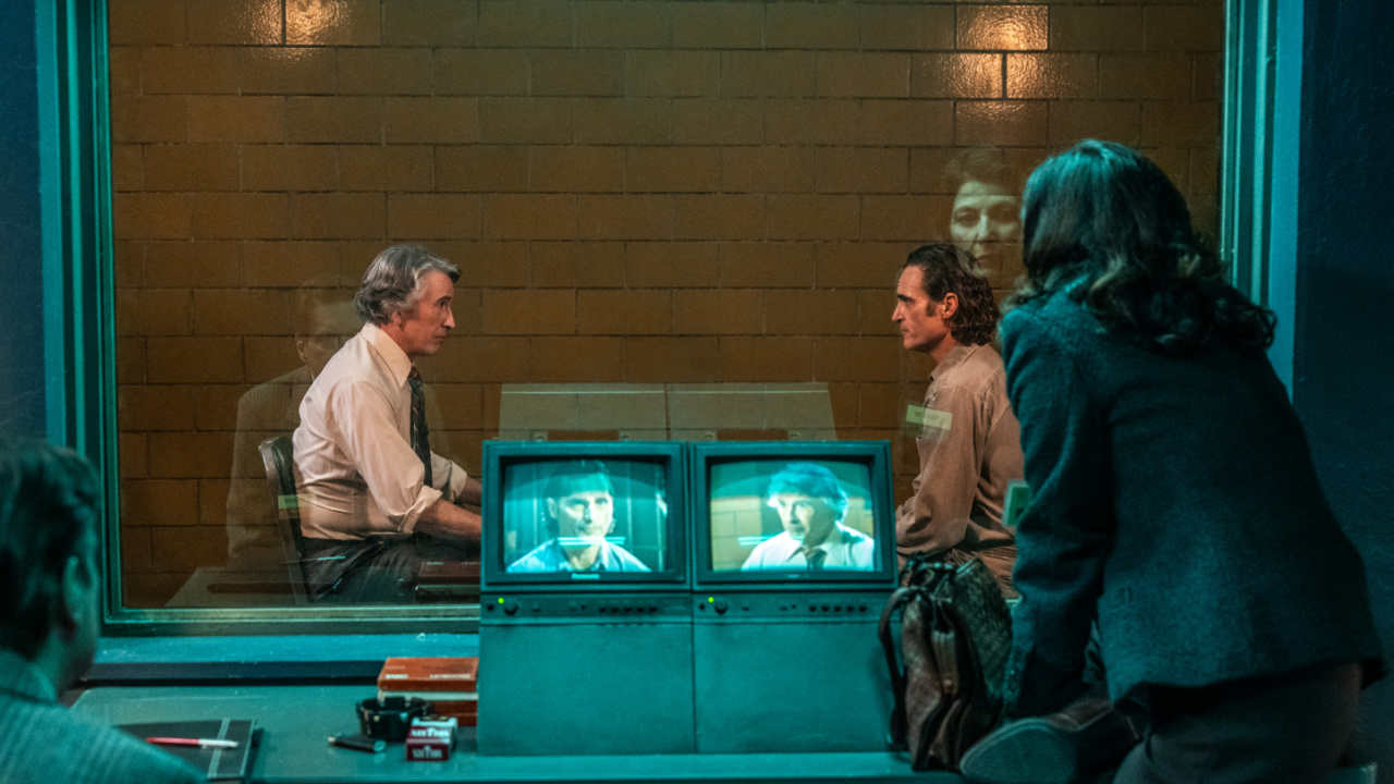 (L to R) Steve Coogan as Paddy Myers, Joaquin Phoenix as Arthur Fleck and Catherine Keener as Maryanne Stewart in Warner Bros. Pictures’ 'Joker: Folie à Deux,' a Warner Bros. Pictures release. Photo Credit: Niko Tavernise/™ & © DC Comics. Copyright: © 2024 Warner Bros. Ent. All Rights Reserved. TM & © DC.