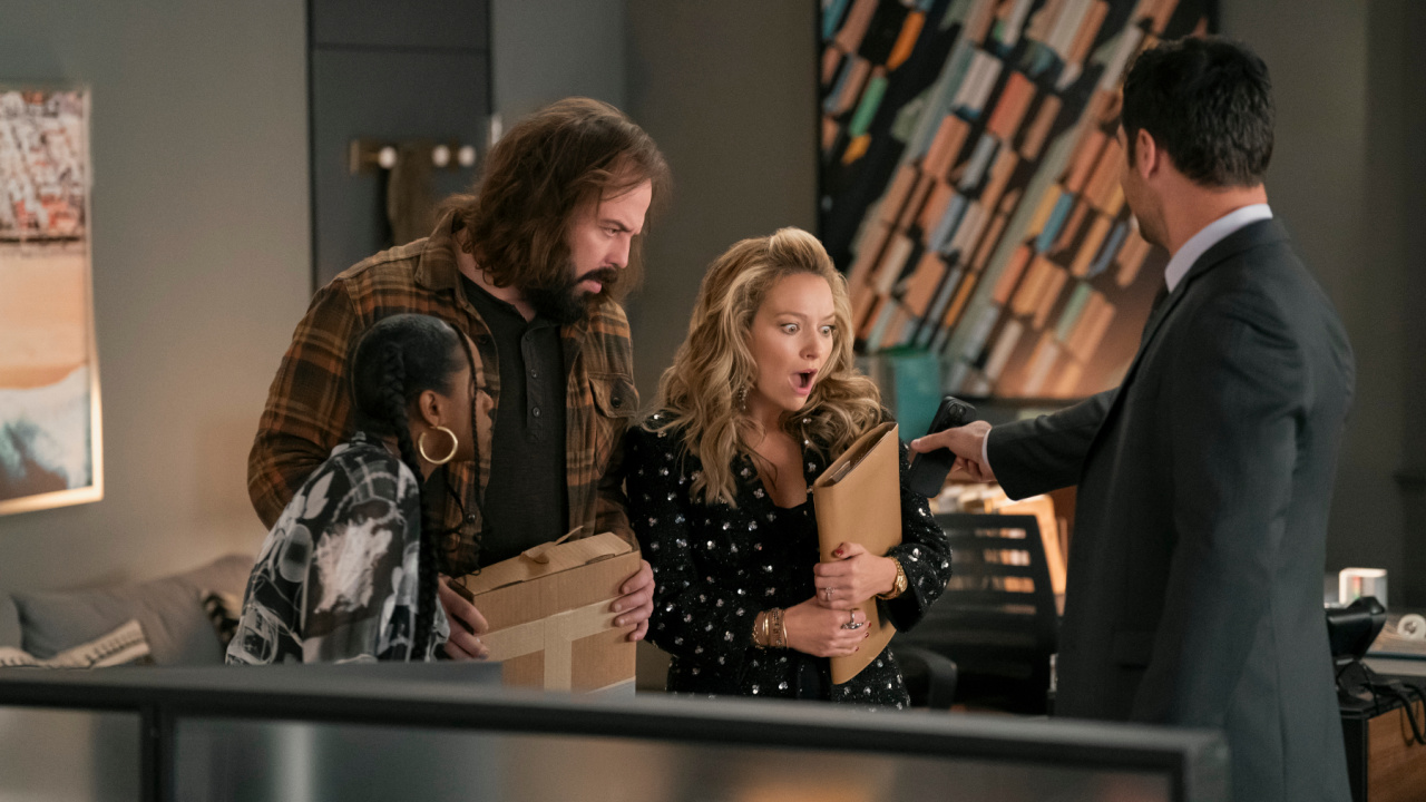 (L to R) Jazz Raycole, Angus Sampson, Becki Newton and Manuel Garcia-Rulfo in 'The Lincoln Lawyer' season 3. Photo: Netflix.