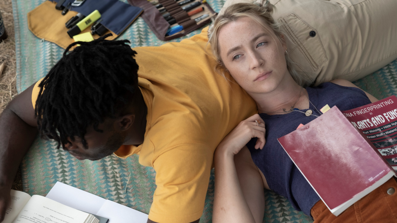 (L to R) Paapa Essiedu as Daynin, Saoirse Ronan as Rona in ‘The Outrun.’ Photo: Natalie Seery. Courtesy of Sony Pictures Classics