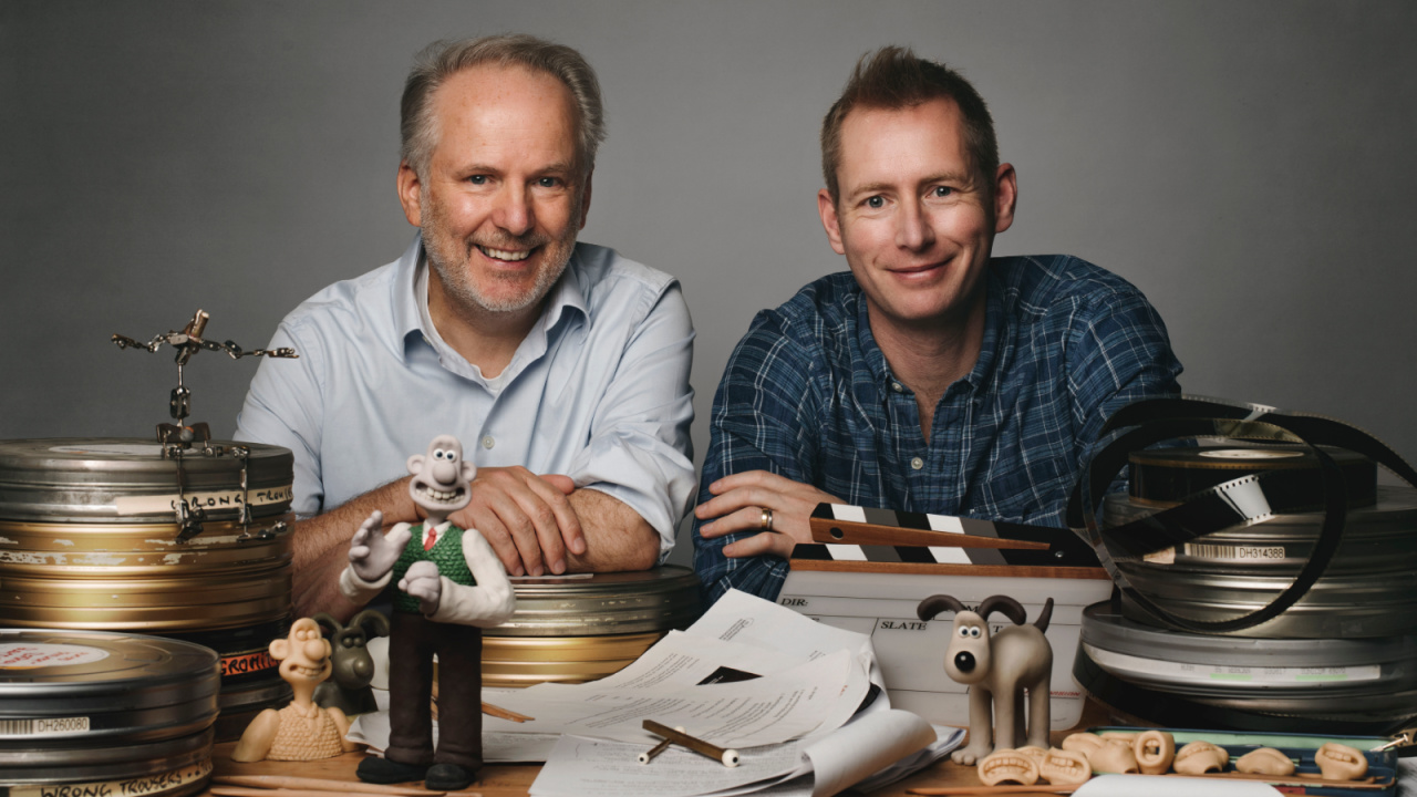 (L to R) Directors Nick Park and Merlin Crossingham. 'Wallace & Gromit: Vengeance Most Fowl'. Photo: Courtesy of Netflix © 2024.