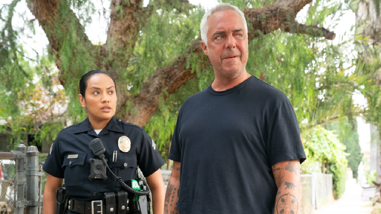 (L to R) Officer Reina Vasquez (Denise G. Sanchez) and Harry Bosch (Titus Welliver) in season 2 of 'Bosch: Legacy.' Photo Credit: Warrick Page.