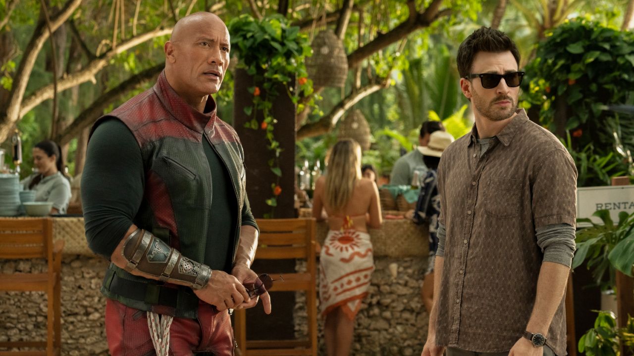 (L to R) Dwayne Johnson and Chris Evans in 'Red One'. Credit: Courtesy of Prime. Copyright: © Amazon Content Services LLC