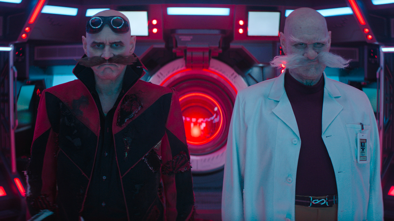 (L to R) Jim Carrey as Ivo Robotnik and Gerald Robotnik in 'Sonic the Hedgehog 3' from Paramount Pictures and Sega of America, Inc.