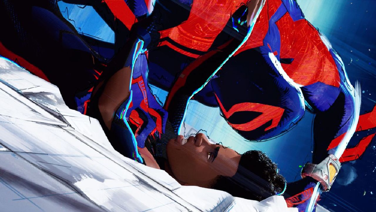 (L to R) Spider-Man 2099 (Oscar Isaac) and Miles Morales (Shameik Moore) in Columbia Pictures and Sony Pictures Animation’s 'Spider-Man: Across the Spider-Verse.' Photo by: Courtesy of Sony Pictures. Copyright: © 2022 CTMG, Inc. All Rights Reserved.