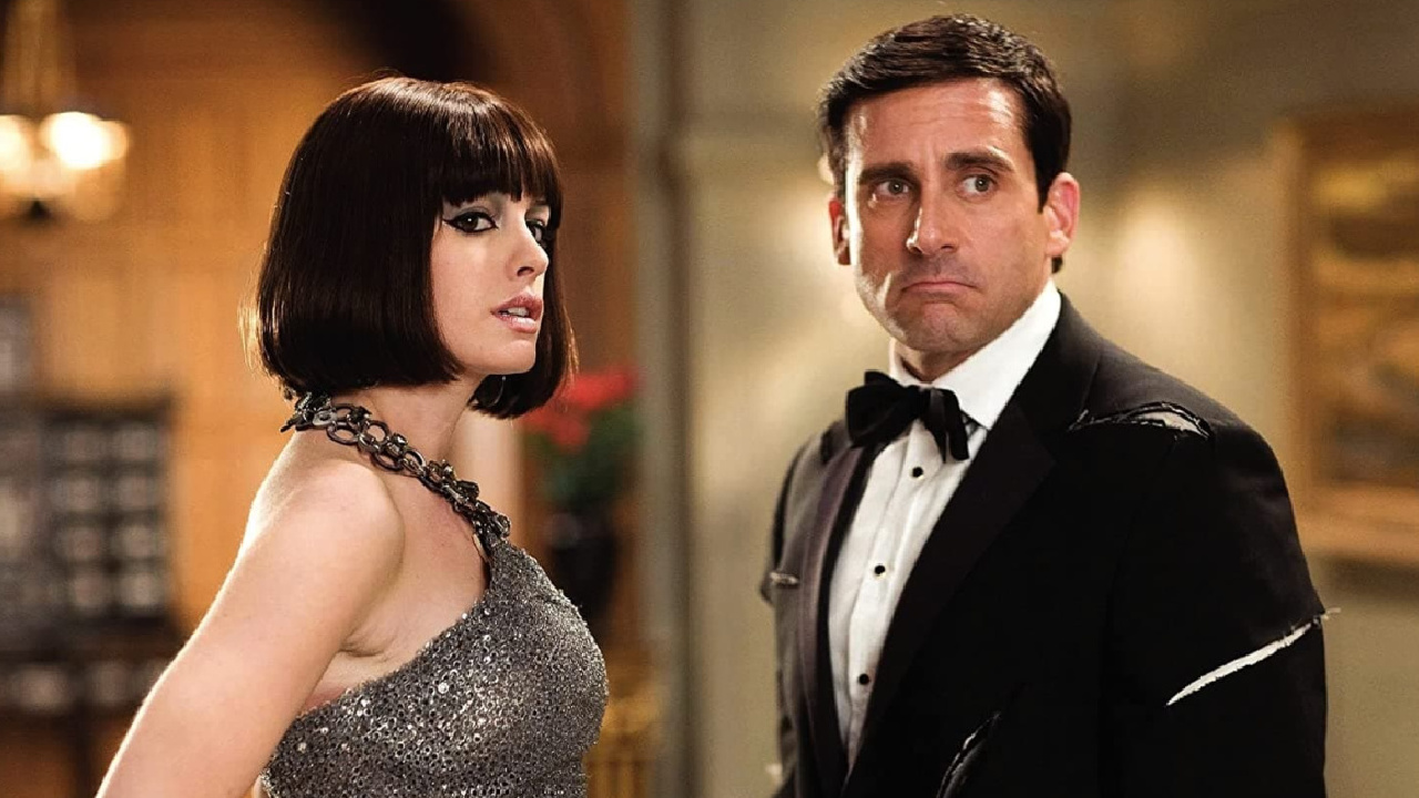 (L to R) Anne Hathaway as Agent 99 and Steve Carell as Maxwell Smart in 'Get Smart.' Photo: Warner Bros. Pictures.