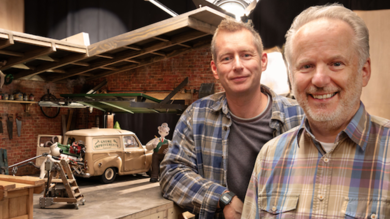 (L to R) Aardman's four-time Academy Award®-winning director Nick Park and Emmy Award-nominated Merlin Crossingham return with a brand new epic adventure, 'Wallace & Gromit: Vengeance Most Fowl'. Photo: Courtesy of Netflix © 2024.