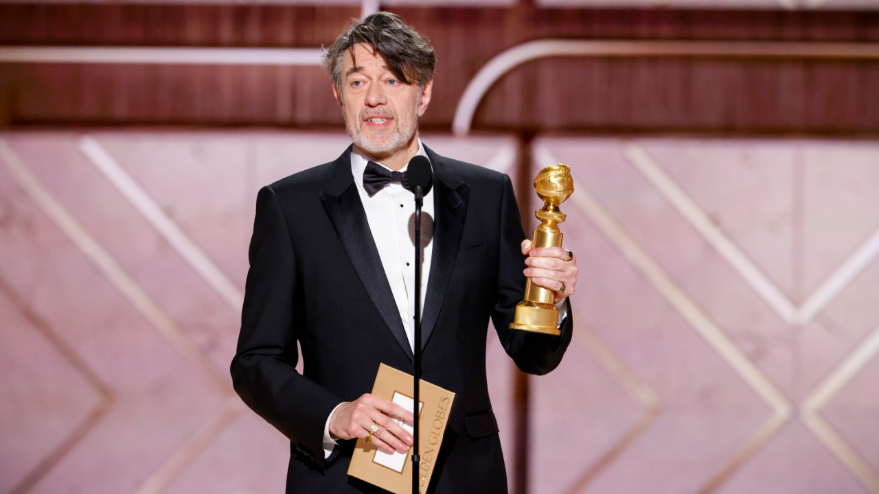 Peter Straughan accepts the award for Screenplay - Motion Picture at the 82nd Annual Golden Globe Awards, airing live from the Beverly Hilton in Beverly Hills, California on Sunday, January 5, 2025, at 8 PM ET/5 PM PT, on CBS and streaming on Paramount+. Photo: Sonja Flemming/CBS ©2025 CBS Broadcasting, Inc. All Rights Reserved.