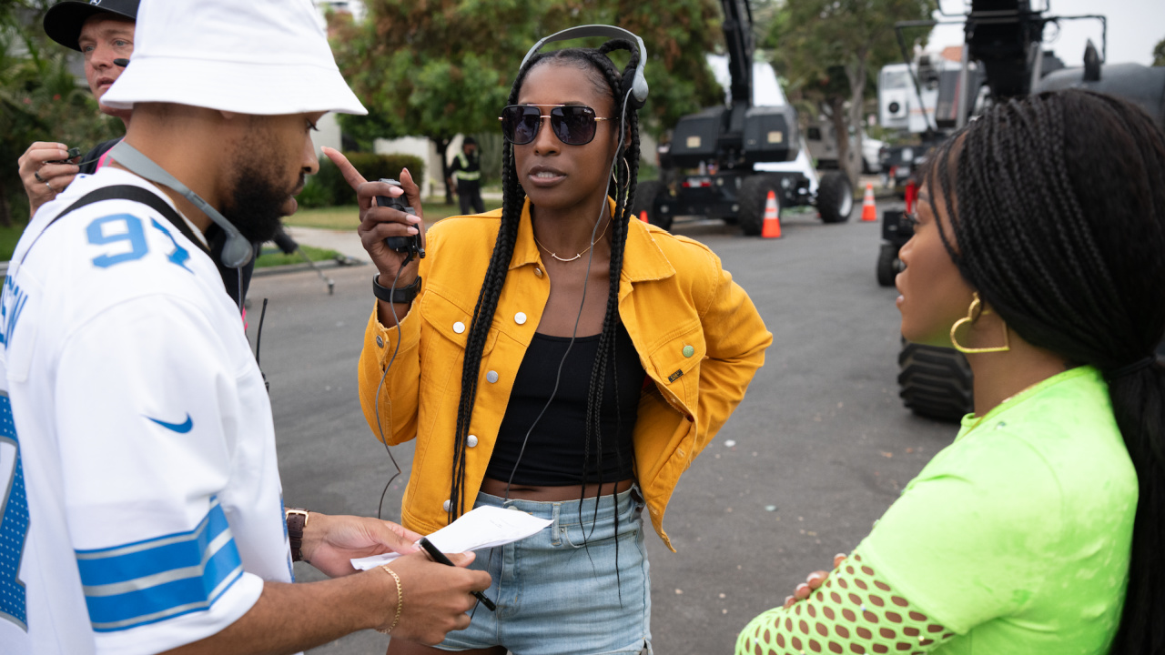 (L to R) Director Lawrence Lamont, Producer Issa Rae and Keke Palmer on the set of Tri-Star Picture’s 'One of Them Days'. Photo by Anne Marie Fox.