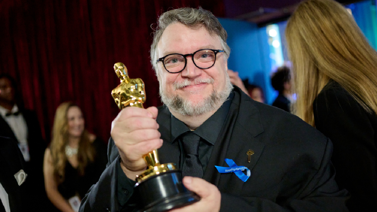 Guillermo del Toro poses backstage with the Oscar® for Animated Feature Film during the live ABC telecast of the 95th Oscars® at Dolby® Theatre at Ovation Hollywood on Sunday, March 12, 2023.