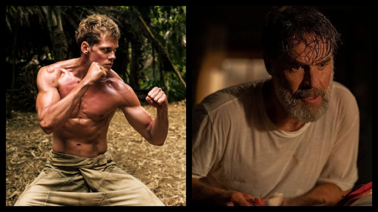 (Left) Bill Skarsgård in 'Boy Kills World'. Photo: Lionsgate. (Right) Murray Bartlett in 'The Last of Us'. Photo: Liane Hentscher/HBO.