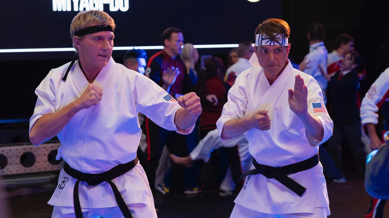 (L to R) William Zabka as Johnny Lawrence, Ralph Macchio as Daniel LaRusso in 'Cobra Kai'. Photo: Curtis Bonds Baker/Netflix © 2024.