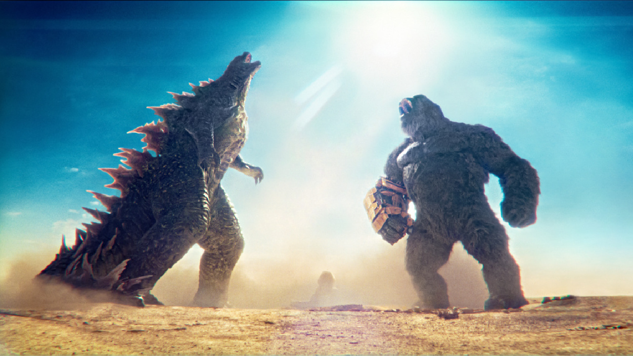 (L to R) Godzilla and Kong in Warner Bros. Pictures and Legendary Pictures’ action adventure 'Godzilla x Kong: The New Empire,' a Warner Bros. Pictures release. Photo Credit: Courtesy of Warner Bros. Pictures. Copyright: © 2024 Warner Bros. Entertainment Inc. All Rights Reserved.