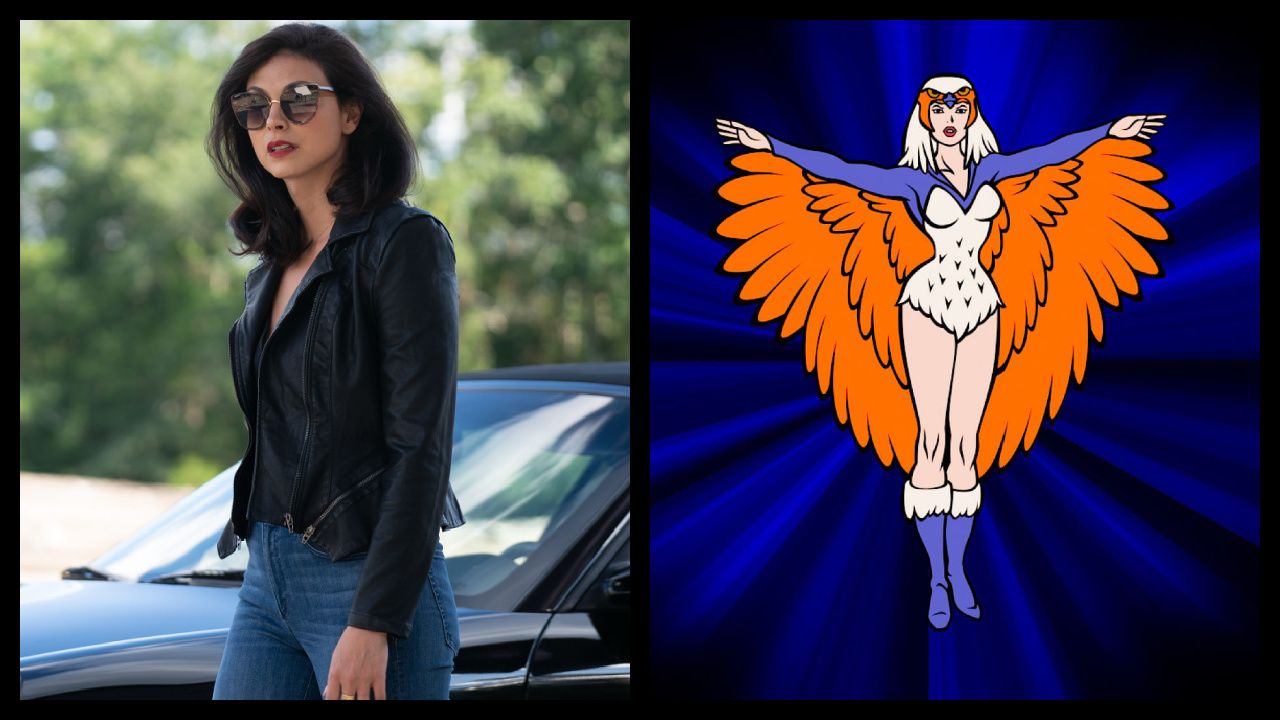 (Left) Morena Baccarin as Lorena Nascimento in 'Last Looks'. Photo: RLJE Films. (Right) The Sorceress in 'He-Man and the Masters of the Universe' 1980's Cartoon. Photo: Filmation Associates.