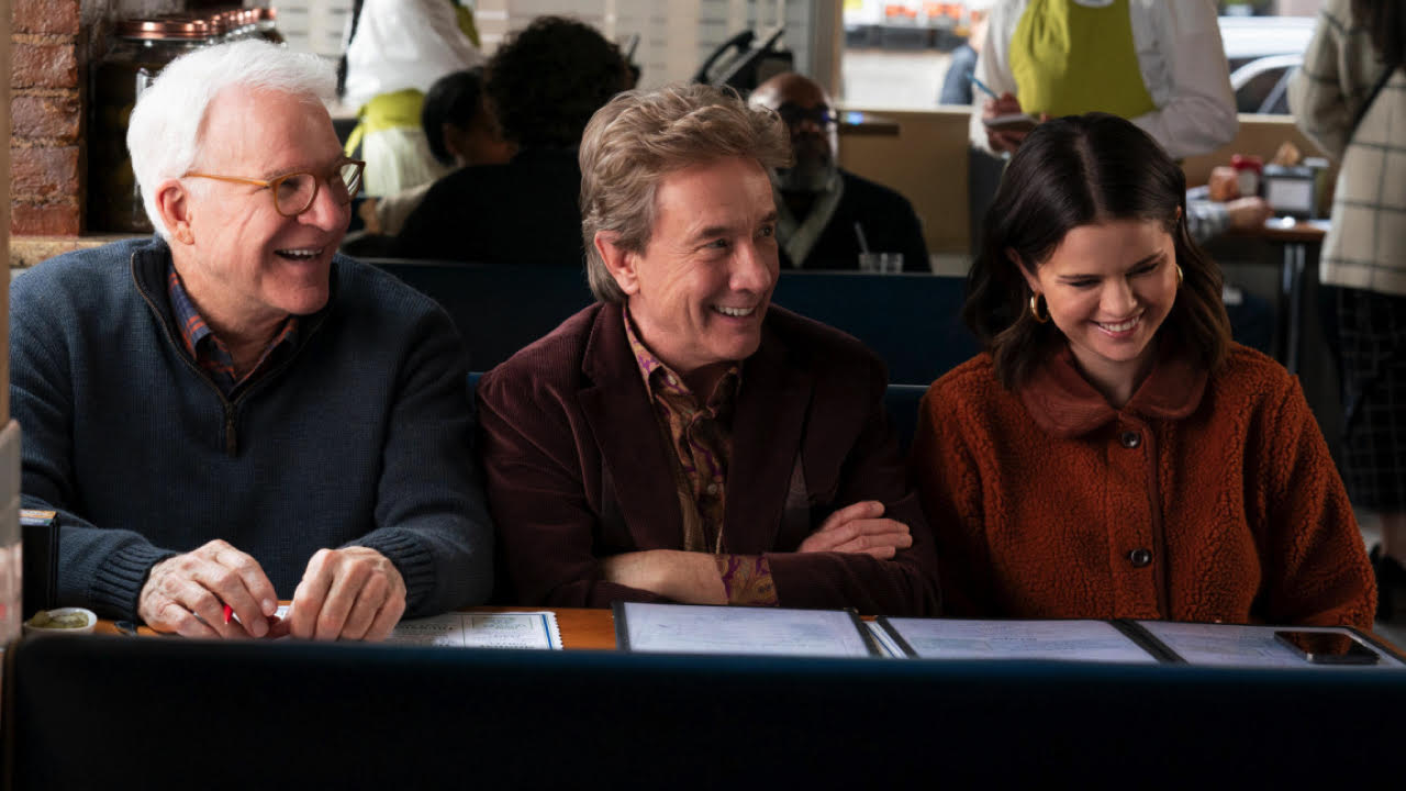 (L to R) Steve Martin, Martin Short and Selena Gomez in Hulu's 'Only Murders In The Building' season 2. Photo: Patrick Harbron/Hulu.