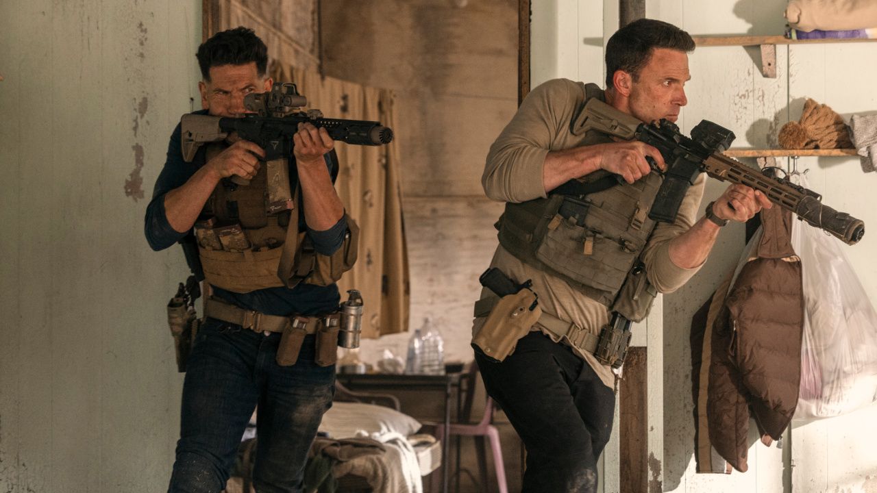 (L to R) Brax (Jon Bernthal) and Christian Wolff (Ben Affleck) in 'The Accountant 2'. Photo Credit: Warrick Page/Prime © Amazon Content Services LLC.