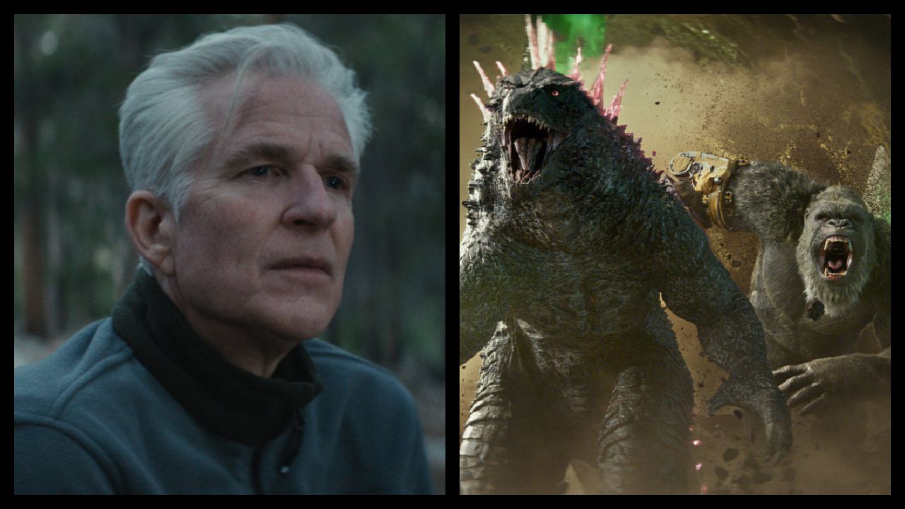 (Left) Matthew Modine in 'Hard Miles'. Photo: Blue Fox Entertainment. (Right) Godzilla and Kong in Warner Bros. Pictures and Legendary Pictures’ action adventure 'Godzilla x Kong: The New Empire,' a Warner Bros. Pictures release. Photo Credit: Courtesy of Warner Bros. Pictures. Copyright: © 2024 Warner Bros. Entertainment Inc. All Rights Reserved.