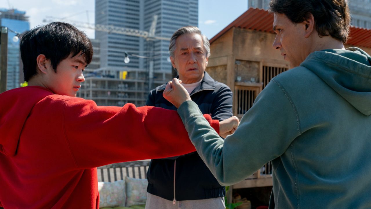 (L to R) Ben Wang, Jackie Chan and Ralph Macchio in Columbia Pictures 'Karate Kid: Legends'. Photo By
