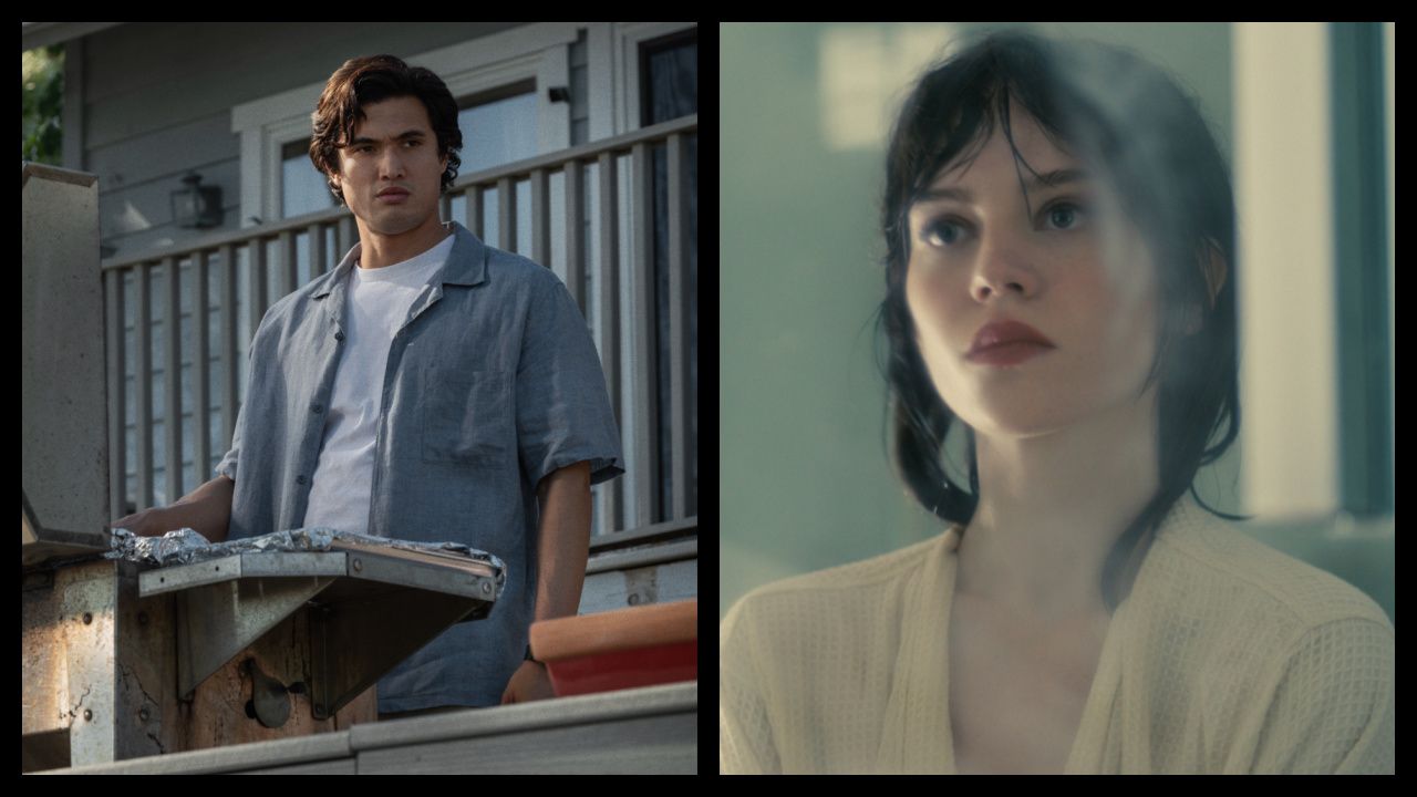 (Left) Charles Melton as Joe in 'May December'. Photo: François Duhamel / Courtesy of Netflix. (Right) Sophie Thatcher as Iris in New Line Cinema’s 'Companion,' a Warner Bros. Pictures release. Photo Credit: Courtesy Warner Bros. Pictures. Copyright: © 2025 Warner Bros. Entertainment Inc. All Rights Reserved.