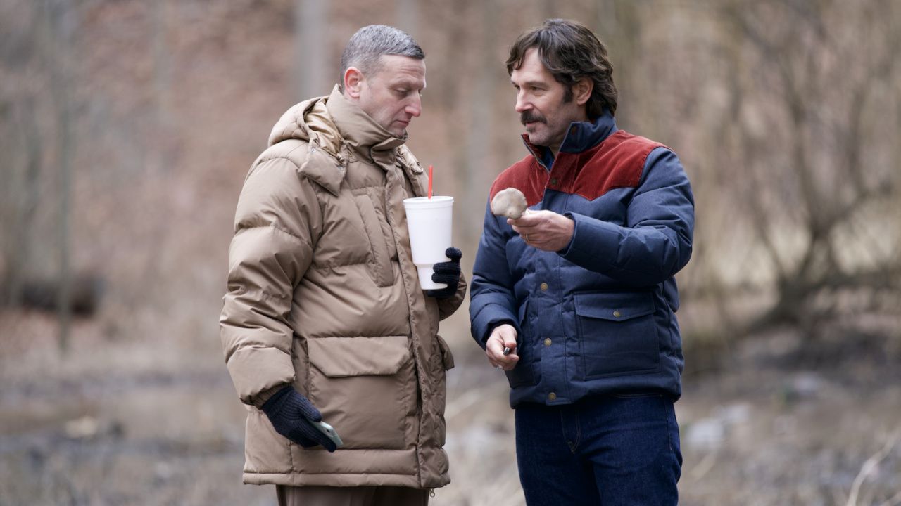 (L to R) Tim Robinson and Paul Rudd in 'Friendship'. Photo: A24.