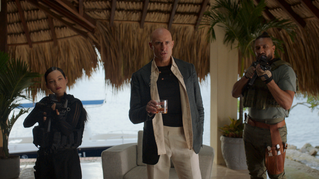 (L to R) Natalia Reyes as Moriti, Mark Strong as Cinder and Sala Baker as Scath in 'Shadow Force'. Photo: Courtesy of Lionsgate.