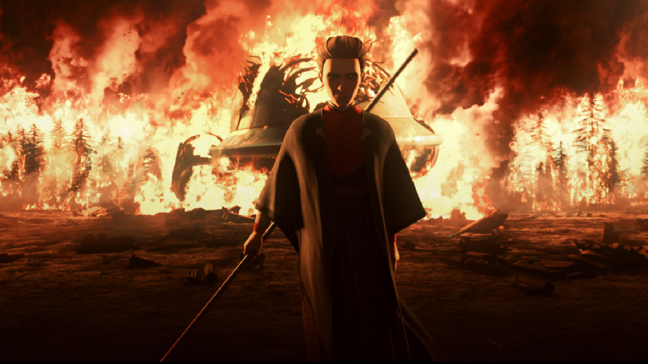 Morgan Elsbeth in a scene from 'Star Wars: Tales of the Empire', exclusively on Disney+. © 2024 Lucasfilm Ltd. & ™. All Rights Reserved.