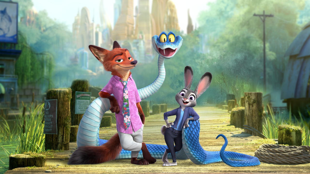 (L to R) Nick Wilde (voice of Jason Bateman), Gary De’Snake (voice of Ke Huy Quan) and Judy Hopps (voice of Ginnifer Goodwin) in 'Zootopia 2', which releases in theaters Nov. 26. © 2025 Disney Enterprises, Inc. All Rights Reserved.