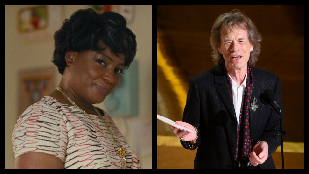 (Left) Aunjanue Ellis-Taylor stars as Hattie in director RaMell Ross’s 'Nickel Boys', from Orion Pictures. Photo: Courtesy of Orion Pictures. © 2024 Amazon Content Services LLC. All Rights Reserved. (Right) Mick Jagger presents the Oscar® for Original Song during the live ABC Telecast of the 97th Oscars® at the Dolby® Theatre at Ovation Hollywood on Sunday, March 2, 2025. Credit/Provider: Phil McCarten / The Academy. Copyright: ©A.M.P.A.S.