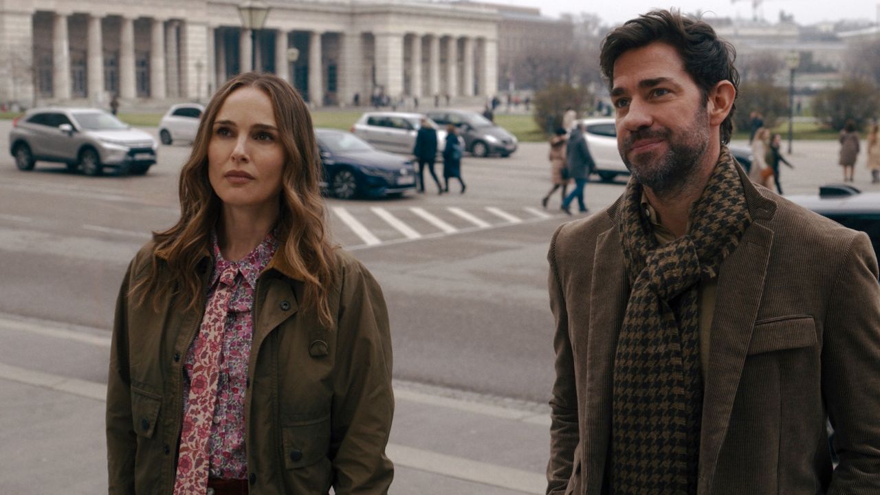 (L to R) Natalie Portman and John Krasinski in 'Fountain of Youth,' premiering May 23, 2025 on Apple TV+.