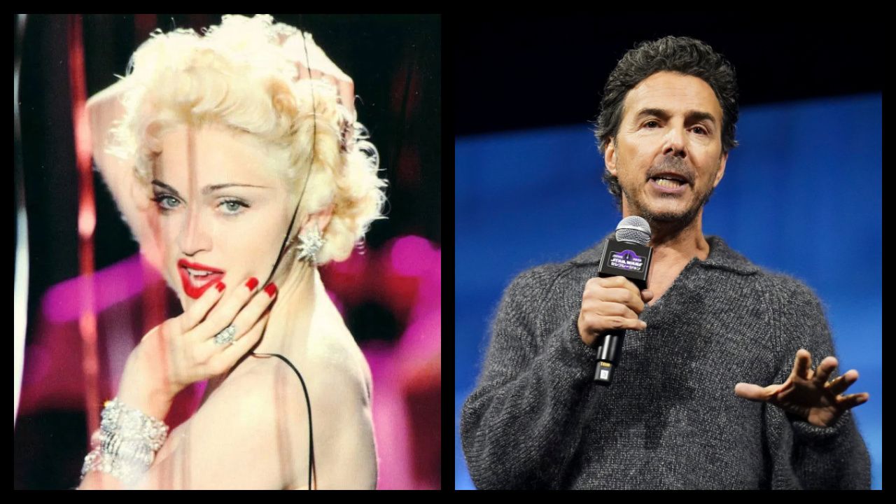 (Left) Madonna in 'Dick Tracy'. Photo: Buena Vista Pictures Distribution. (Right) 'Star Wars: Starfighter's director Shawn Levy at Star Wars Celebration 2025. Photo: Lucasfilm.