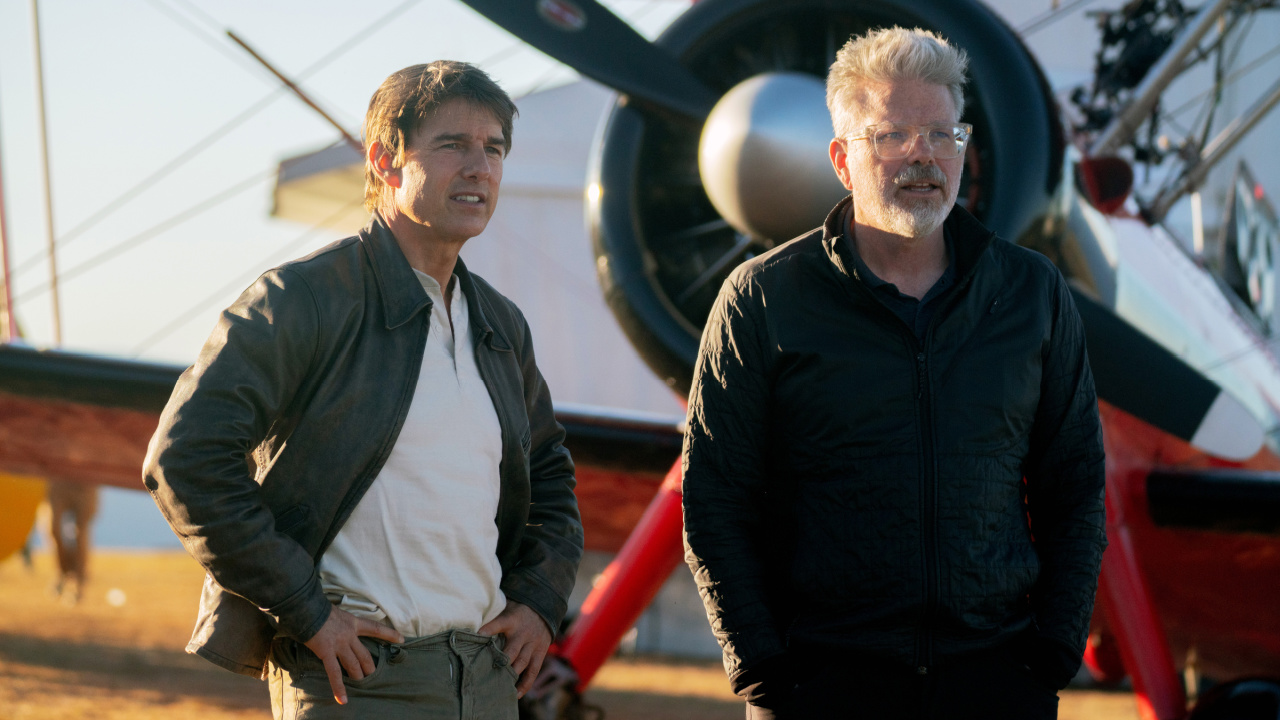 (L to R) Tom Cruise and Christopher McQuarrie on the set of 'Mission: Impossible - The Final Reckoning' from Paramount Pictures and Skydance. Photo: Paramount Pictures.