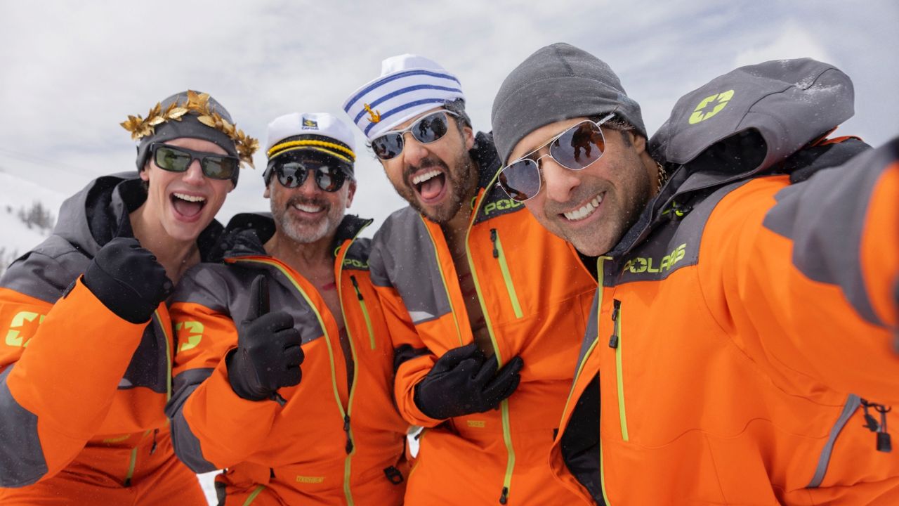 (L to R) Cory Michael Smith, Steve Carell, Ramy Youssef, Jason Schwartzman in 'Mountainhead.' Photo: HBO
