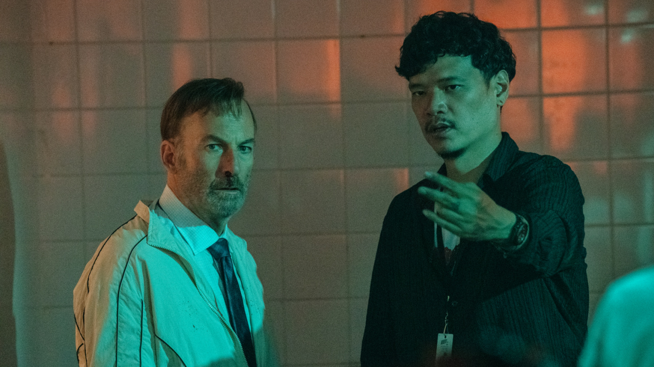 (L to R) Bob Odenkirk and director Timo Tjahjanto on the set of 'Nobody 2'. Photo: Universal Pictures.