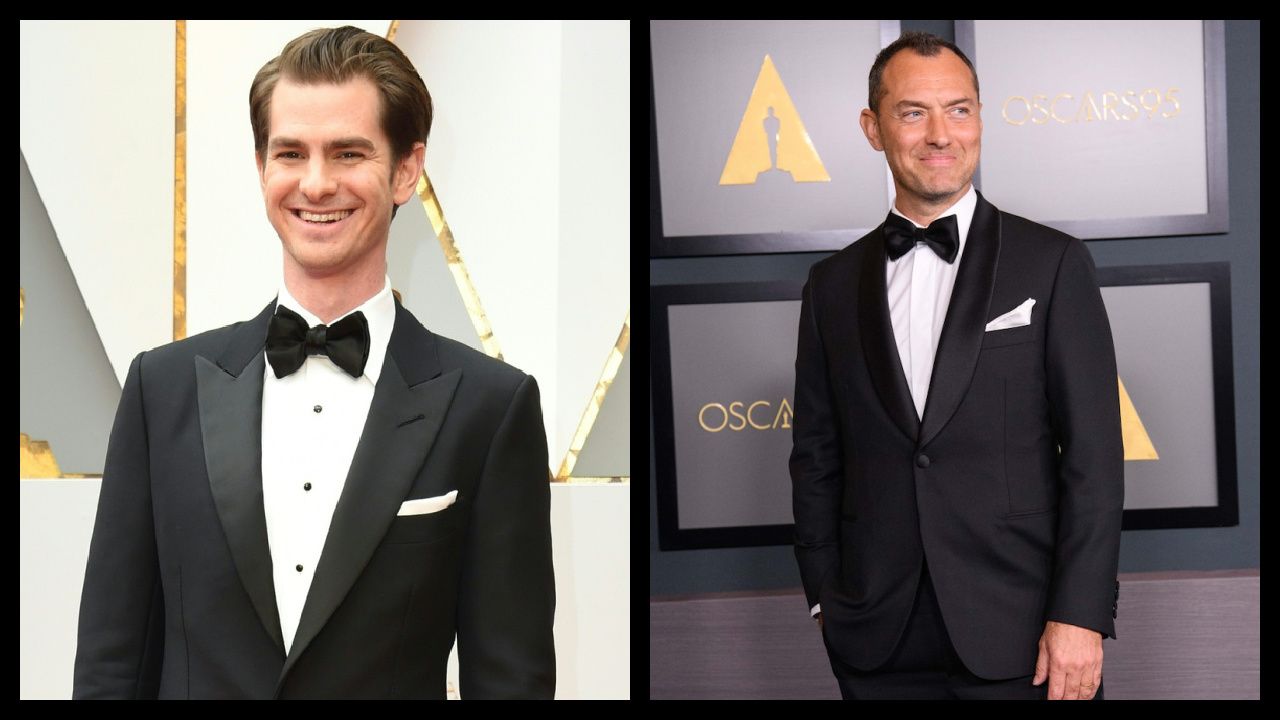 (Left) Andrew Garfield arrives on the red carpet for the 89th Oscars on February 26, 2017 in Hollywood, California.Photo: Valerie Macon/AFP/Getty Images. (Right) Jude Law prior to the Academy’s 13th Governors Awards on Saturday, November 19, 2022, in Los Angeles. Credit/Provider: Blaine Ohigashi / ©A.M.P.A.S.