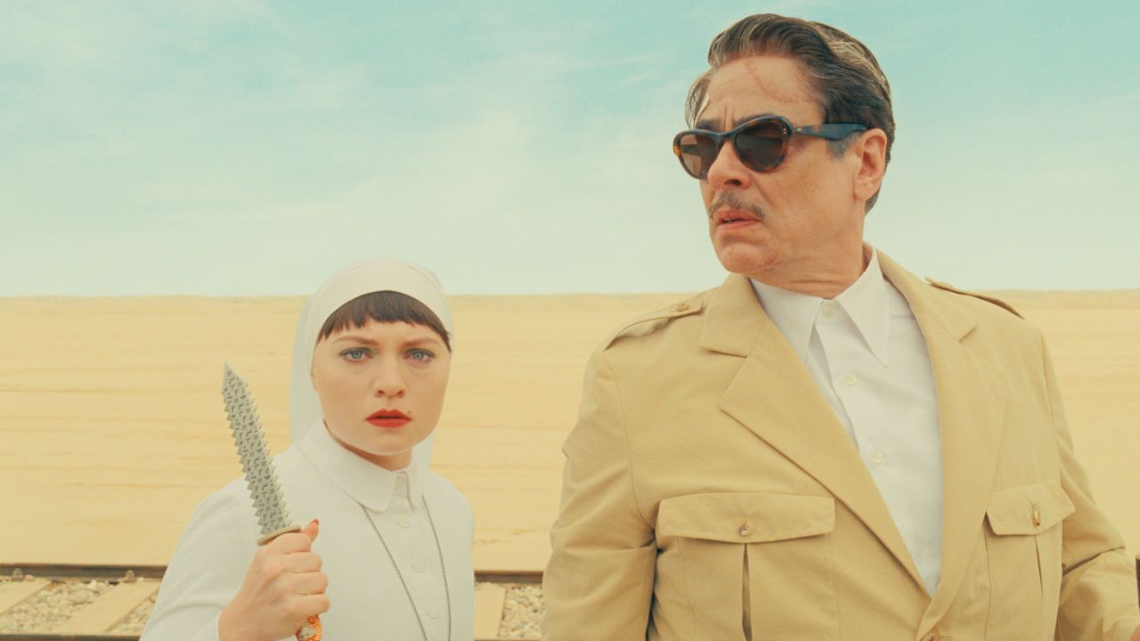 (L to R) Mia Threapleton as Liesl and Benicio Del Toro as Zsa-Zsa Korda in director Wes Anderson's 'The Phoenician Scheme', a Focus Features release. Credit: Courtesy of TPS Productions/Focus Features © 2025 All Rights Reserved.