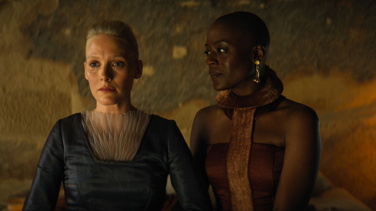 (L to R) Laura Birn and T’Nia Miller in 'Foundation,' now streaming on Apple TV+.