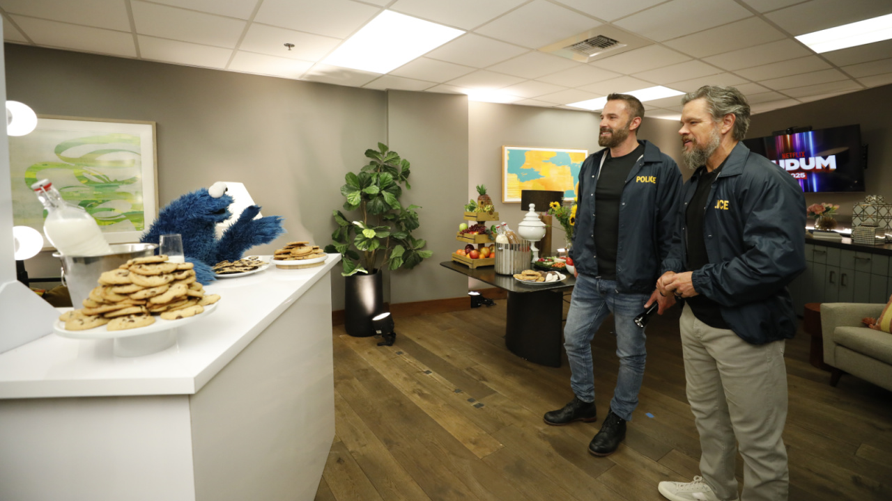 (L to R) Cookie Monster, Ben Affleck, Matt Damon attend Netflix TUDUM 2025: The Live Event at The Kia Forum in Los Angeles on May 31, 2025. Photo: Adam Rose for Netflix.