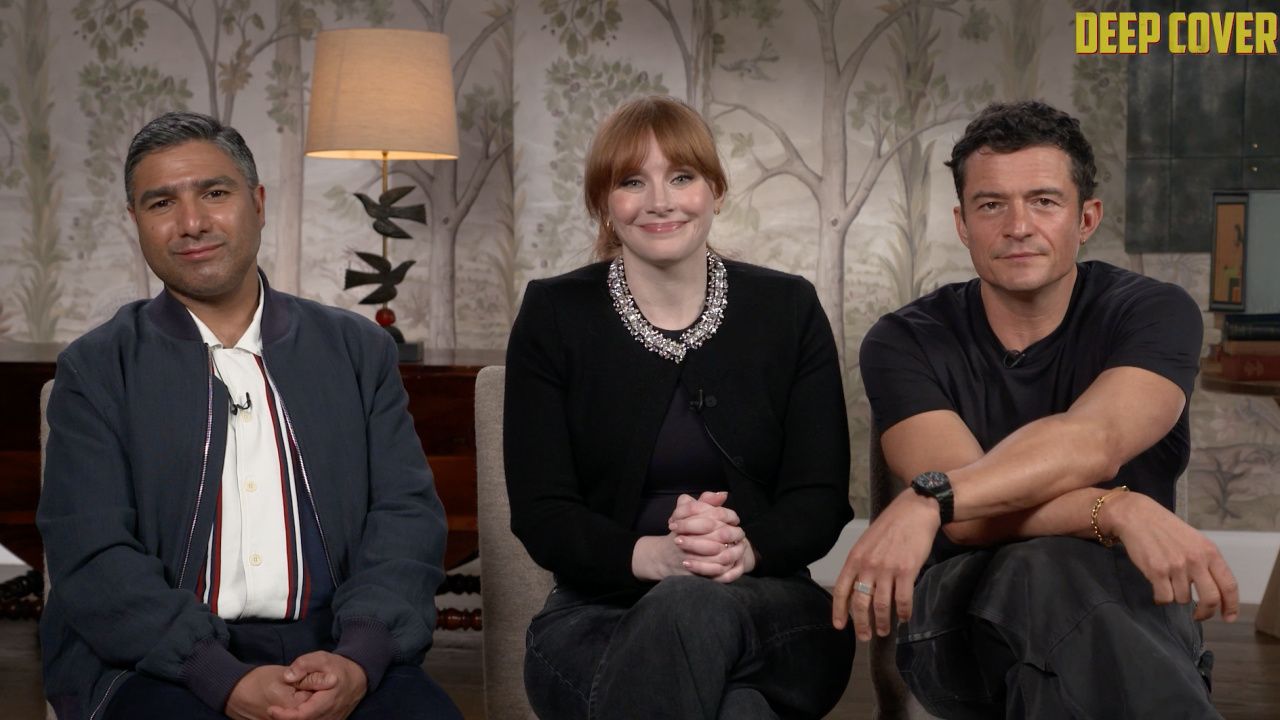 (L to R) Nick Mohammed, Bryce Dallas Howard and Orlando Bloom star in 'Deep Cover'.