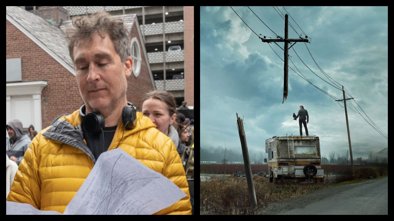 (Left) Director Doug Liman on the set of 'The Instigators'. Photo: Apple TV+. (Right) Owen Teague as Harold Lauder in the CBS All Access series 'The Stand.' Photo: Robert Falconer/CBS ©2020 CBS Interactive, Inc. All Rights Reserved.