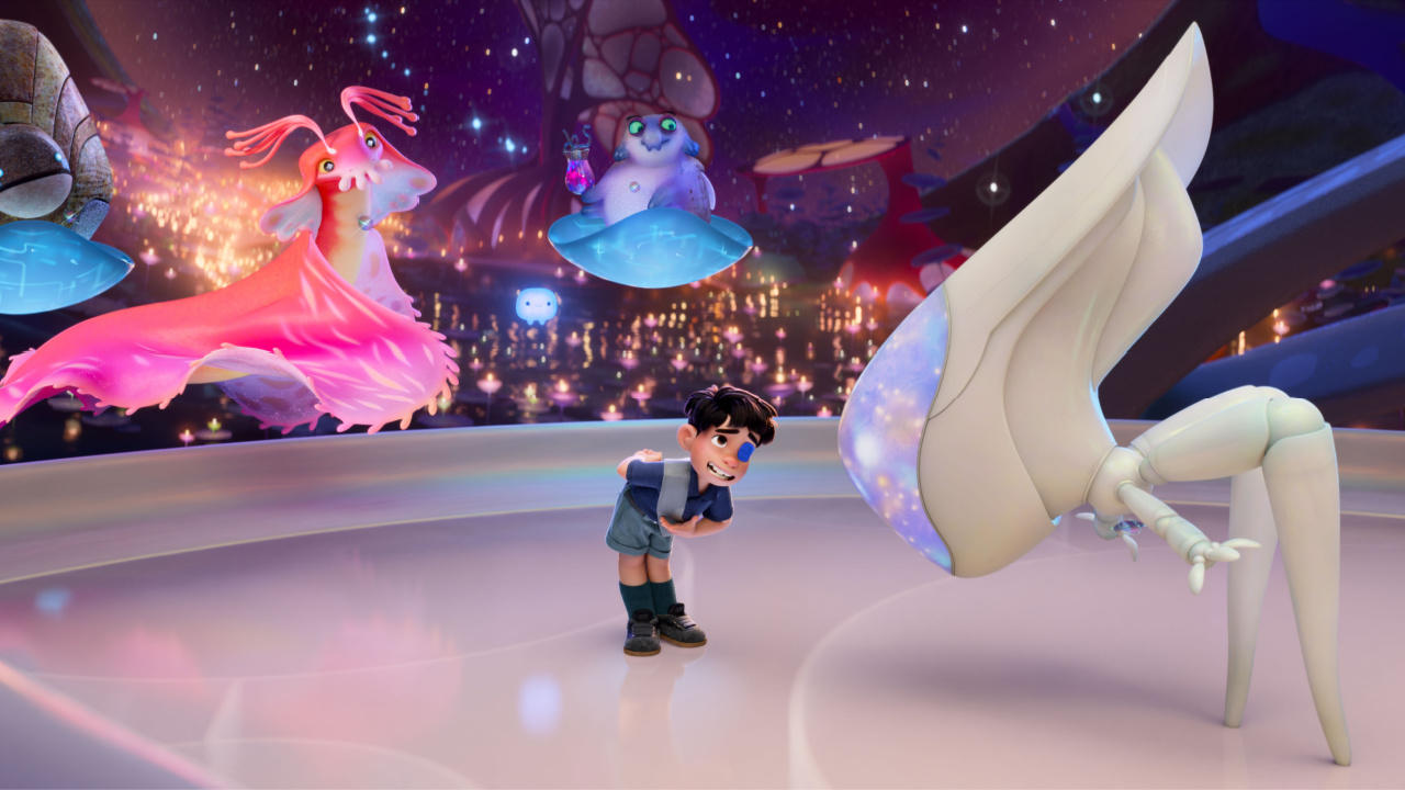 (L to R) Ambassador Tegmen (voice of Matthias Schweighöfer), Ambassador Questa (voice of Jameela Jamil), Ambassador Helix (voice of Brandon Moon) and Ambassador Naos (voice of Atsuko Okatsuka) in 'Elio'. Disney and Pixar’s 'Elio' opens in theaters June 20, 2025. © 2025 Disney/Pixar. All Rights Reserved.