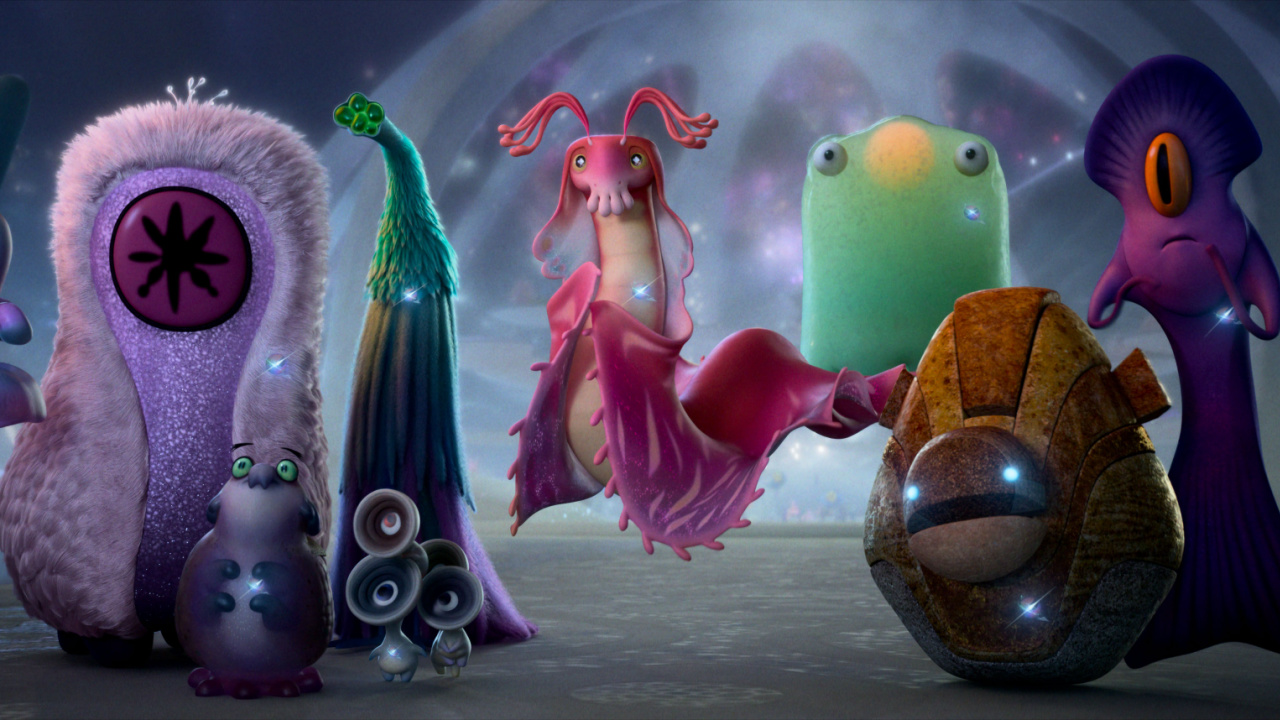 Ambassador Mira (far left), Ambassador Helix (third from left), Ambassador Questa (center), Ambassador Tegman (third from right) and Ambassador Turais (second from right). Disney and Pixar’s 'Elio' releases in theaters June 20, 2025. © 2025 Disney/Pixar. All Rights Reserved.