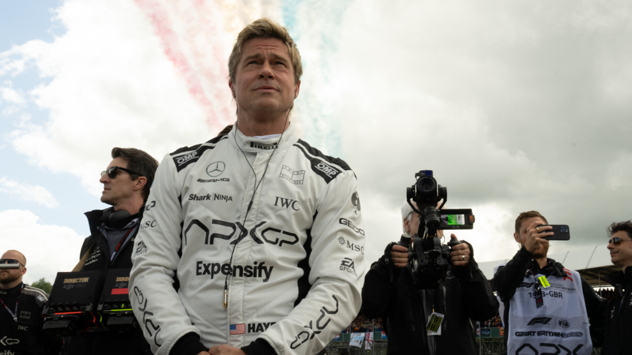 Brad Pitt on the set of Apple Original Films’ 'F1', a Warner Bros. Pictures release. Photo Credit: Photo by Scott Garfield. Courtesy Warner Bros Pictures / Apple Original Films. Copyright: © 2025 Warner Bros. Entertainment Inc. All Rights Reserved.