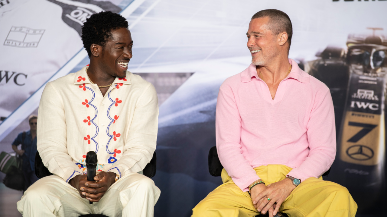 Damson Idris and Brad Pitt attend a Press Conference in Mexico City on June 10th, 2025 for Warner Bros. Pictures / Apple Original Films 'F1'. Photo Credit: Chino Lemus. Copyright: Chino Lemus 2022.