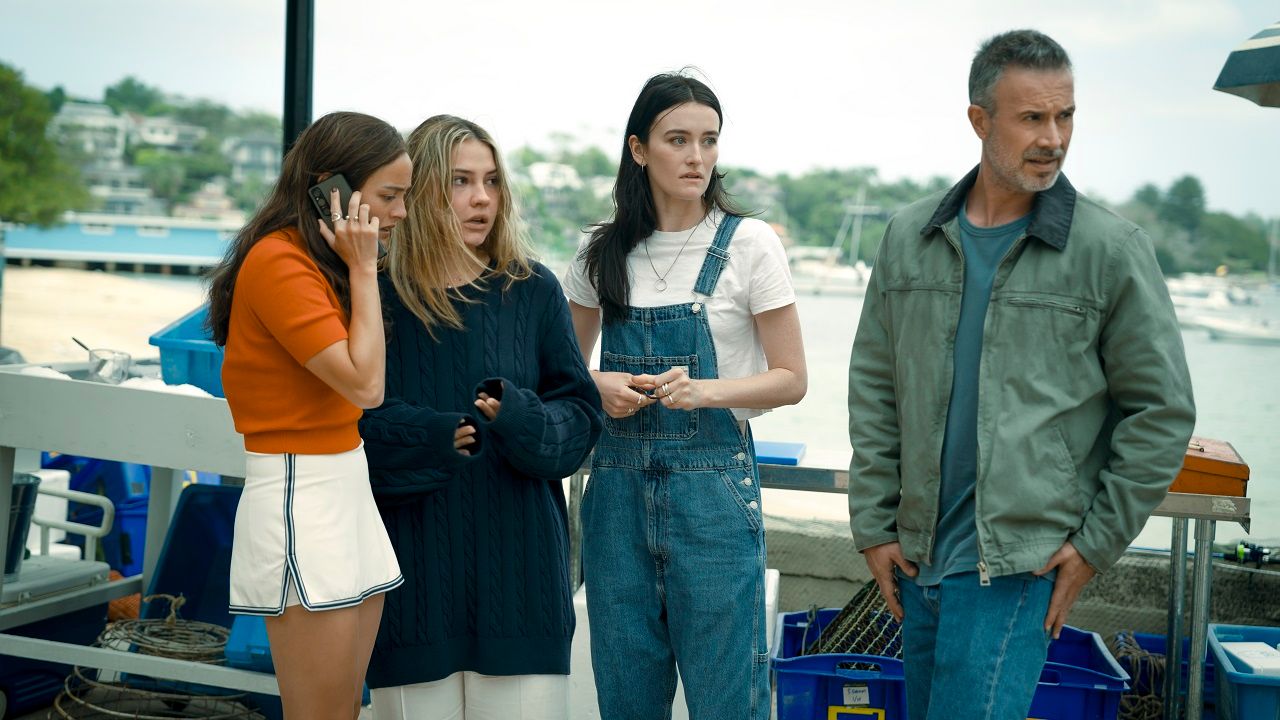 (L to R) Chase Sui Wonders as Ava Brucks, Madelyn Cline as Danica Richards, Sarah Pidgeon as Stevie Ward, and Freddie Prinze Jr. as Ray Bronson in 2025's 'I Know What You Did Last Summer.' Photo: Sony Pictures.