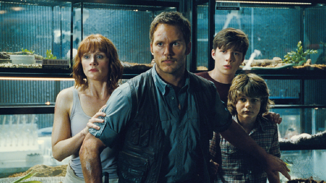 (L to R) Bryce Dallas Howard, Chris Pratt, Nick Robinson and Ty Simpkins in 2015's 'Jurassic World.' Photo: Universal Pictures.